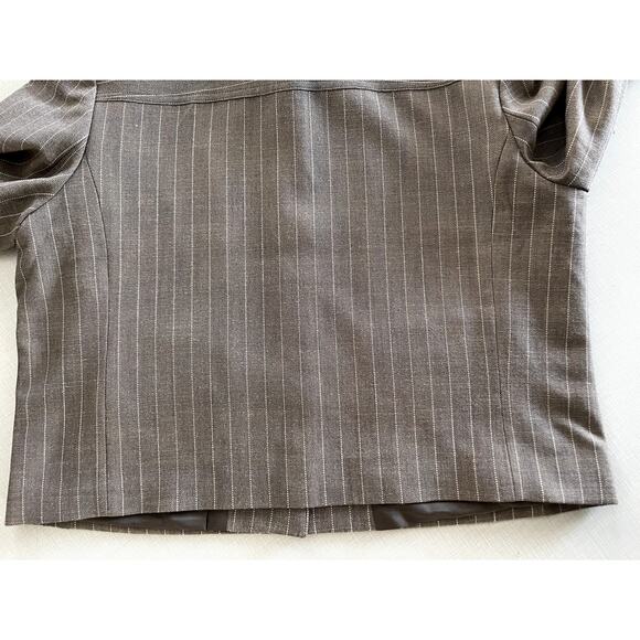 Express Sz M Pinstripe Collared Jacket Neutral Office Tailored Cropped Stretch - Picture 12 of 15